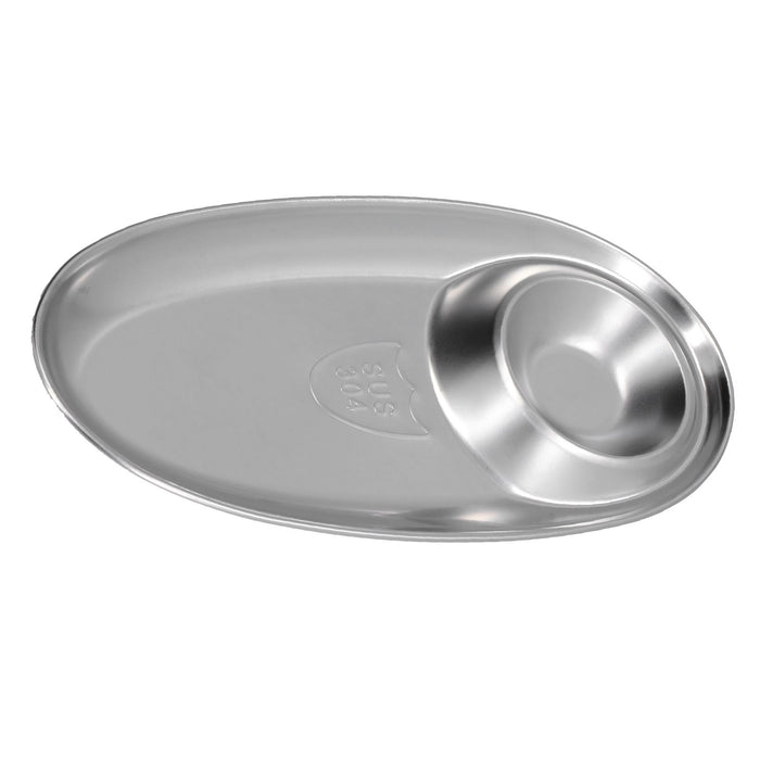 304 Stainless Steel Snack Plate Silver Oval Divided Spice Dish for Home Outdoor CampingL
