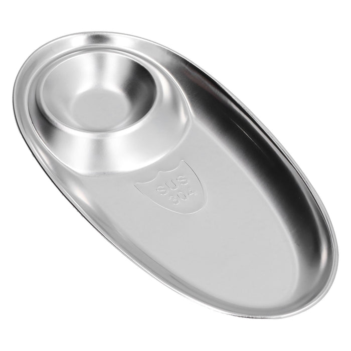 304 Stainless Steel Snack Plate Silver Oval Divided Spice Dish for Home Outdoor CampingL