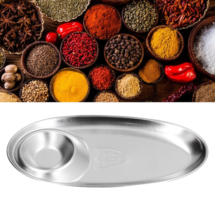 304 Stainless Steel Snack Plate Silver Oval Divided Spice Dish for Home Outdoor CampingL