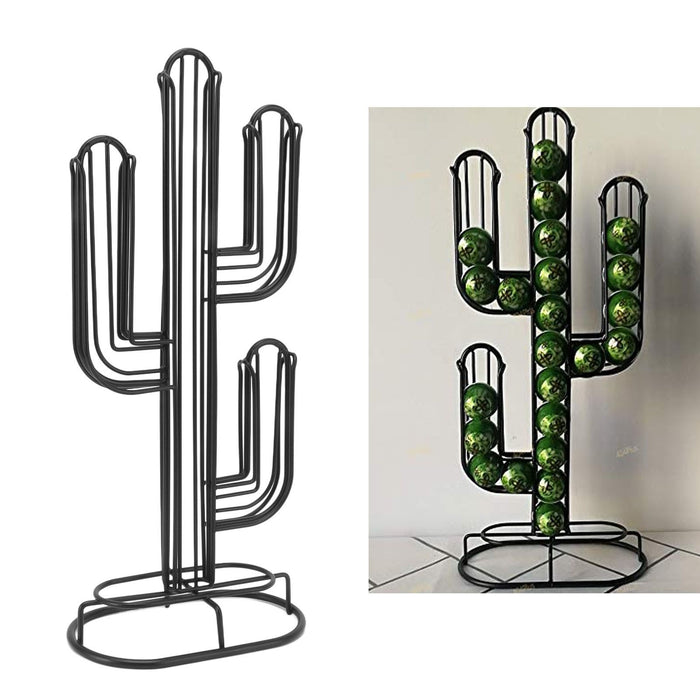 Cactus Shaped Coffee Pod Holder Home Black Iron Coffee Capsule Storage Stand Organizer Holds 48 Coffee Pods