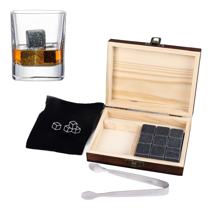 Whisky Stones Cube Shaped Granite Chilling Whiskey Rocks Set Recyclable Quick Drying Whisky Stones with Pine Box