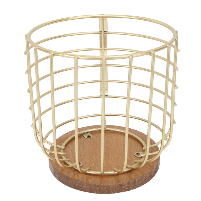 Coffee Pod Holder Iron Large Capacity Space Saving Wooden Base Coffee Pods Storage Organizer for Home Coffee Bar Gold with Lid