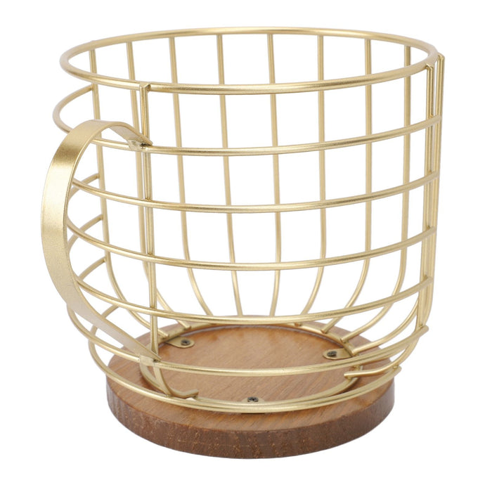 Coffee Pod Holder Iron Large Capacity Space Saving Wooden Base Coffee Pods Storage Organizer for Home Coffee Bar Gold with Lid