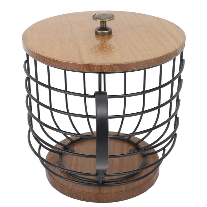 Coffee Pod Holder Iron Large Capacity Space Saving Wooden Base Coffee Pods Storage Organizer for Home Coffee Bar Black with Lid