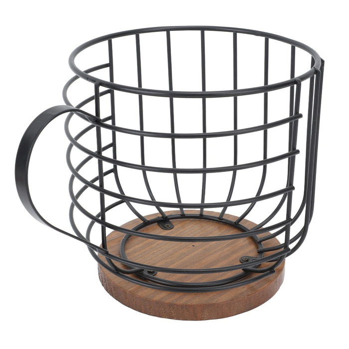Coffee Pod Holder Iron Large Capacity Space Saving Wooden Base Coffee Pods Storage Organizer for Home Coffee Bar Black with Lid