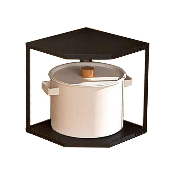 Kitchen Small Corner Shelf Rack Fan Shaped Space Saving Stable Carbon Steel Cookware Stand for Pots Pans 2 Layer Black 27x27x27.6cm