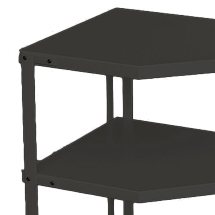 Kitchen Small Corner Shelf Rack Fan Shaped Space Saving Stable Carbon Steel Cookware Stand for Pots Pans 3 Layer Black 27x27x45.5cm