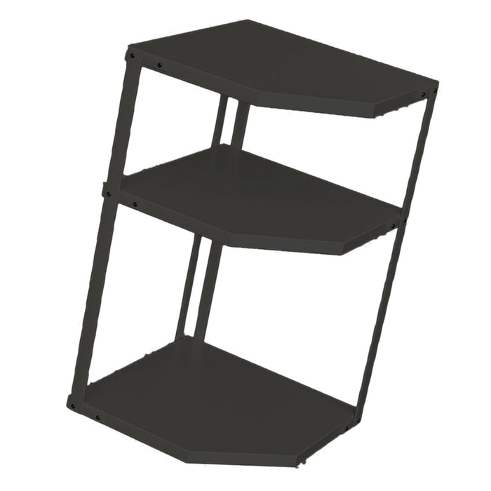 Kitchen Small Corner Shelf Rack Fan Shaped Space Saving Stable Carbon Steel Cookware Stand for Pots Pans 3 Layer Black 27x27x45.5cm