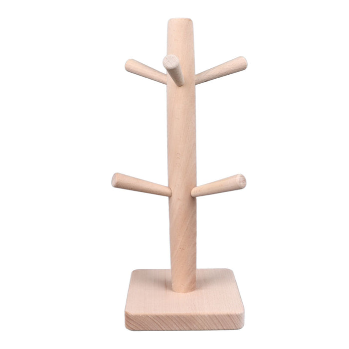 Mug Holder Tree Wood Hanger Stand with 6 Hooks Weighted Base Anti Slip Coffee Mug Rack for Kitchen Counter Cabinet