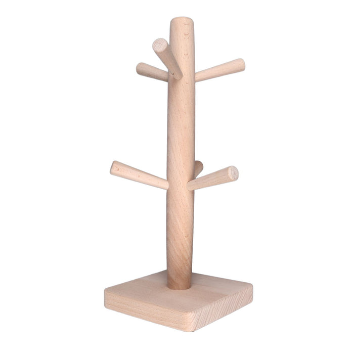 Mug Holder Tree Wood Hanger Stand with 6 Hooks Weighted Base Anti Slip Coffee Mug Rack for Kitchen Counter Cabinet