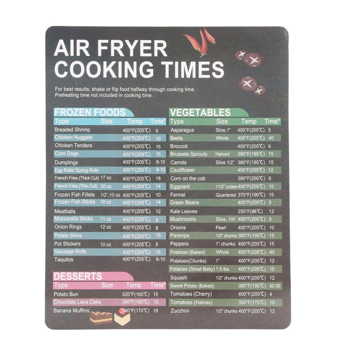 2PCS Fryer Cheat Sheet Magnetic Cooking Times Chart Easy to Read Reference Guide Water Oil Resistant Fryer Accessory for Kitchen