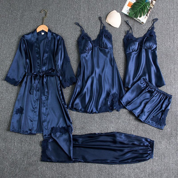 Butterfly Women Sleepwear Set Polyester Long Sleeve Black XXL