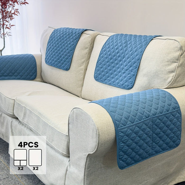 Sectional Couch Covers Sofa Armrest Cover with Pockets Lengthen Headrest Cover Quilted Nonslip Furniture Protector Armchair Slipcover for Pets Sofa Couch 38.1*55.88cm/2-Seater 4pcs Blue