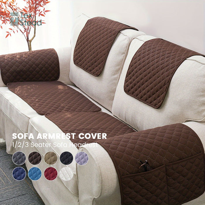 Sectional Couch Covers Sofa Armrest Cover with Pockets Lengthen Headrest Cover Quilted Nonslip Furniture Protector Armchair Slipcover for Pets Sofa Couch 38.1*55.88cm/1-Seater 3pcs Blue