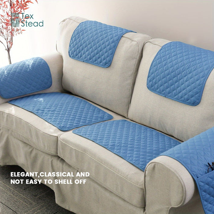 Sectional Couch Covers Sofa Armrest Cover with Pockets Lengthen Headrest Cover Quilted Nonslip Furniture Protector Armchair Slipcover for Pets Sofa Couch 38.1*55.88cm/1-Seater 3pcs Blue