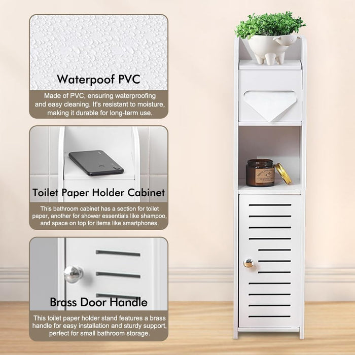 CARLA HOME Slim Bathroom Cabinet with Toilet Paper Holder for Toilet or Laundry Room
