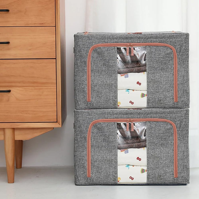 CARLA HOME 3 pack Large Clothes Storage Bins with Lids for Clothing, Bedding, Blankets, Toys (66L capacity - Grey)