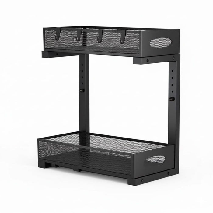 CARLA HOME 2 Tier Under Sink Organizer Pull Out Sliding Cabinet Storage Shelf with Height Adjustable for Kitchen, Bathroom or Laundry Room (Black)