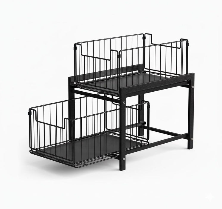CARLA HOME 2 Tier Sliding Cabinet Organizer Drawer Storage Rack for Kitchen or Bathroom