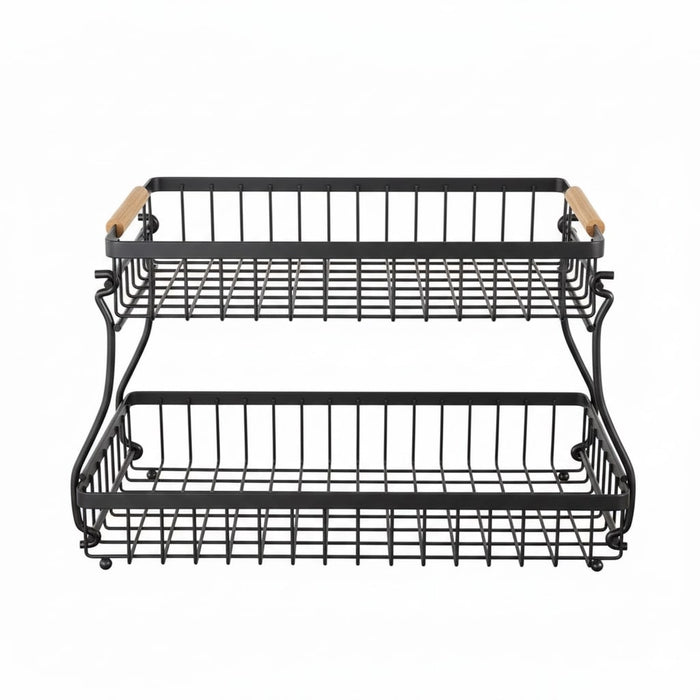 CARLA HOME 2-Tier Fruit Basket Metal Storage Bowl Kitchen Counter Organizer with Handles for Fruits, Vegetables, Snacks & Bread
