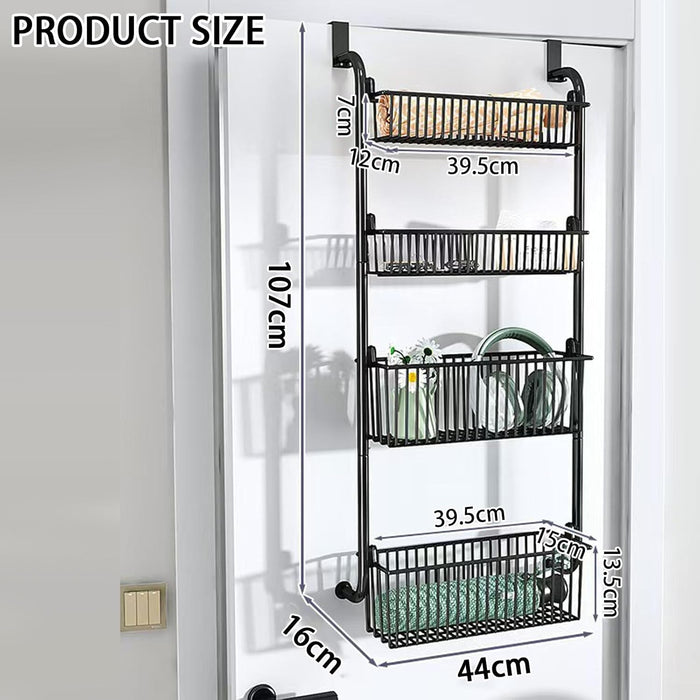 CARLA HOME 4-Tier Over the Door Organizer Heavy-Duty Metal Pantry Rack with Hanging Baskets for Home Kitchen Storage & Bathroom Door Organization
