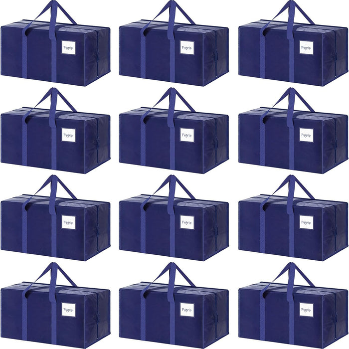 CARLA HOME 12-Pack Large Moving Storage Bags with Zippers & Handles with 95 Liters Capacity for Space Saving, Travel, Camping & Organization (Blue)