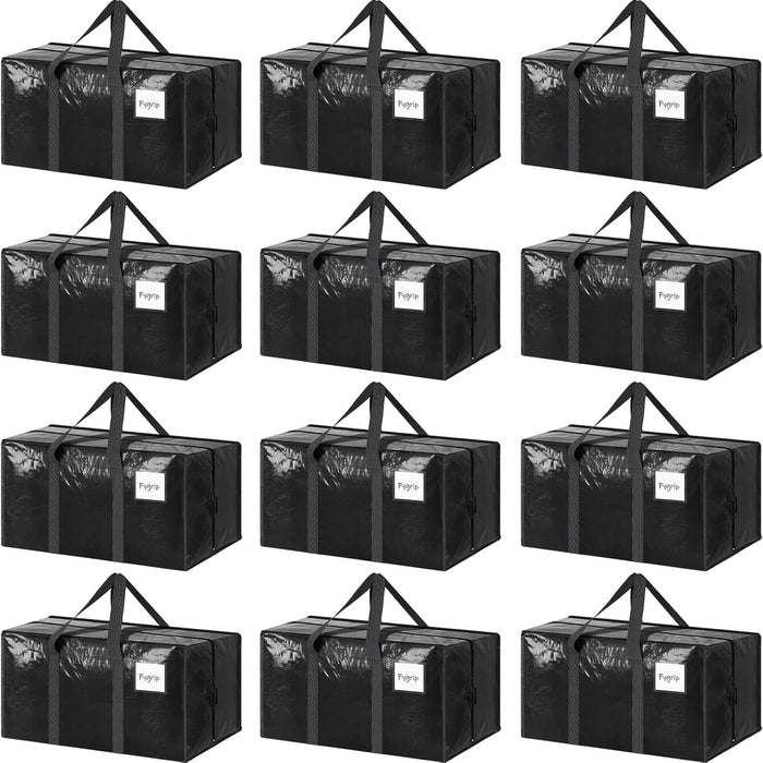 CARLA HOME 12-Pack Large Moving Storage Bags with Zippers & Handles with 95 Liters Capacity for Space Saving, Travel, Camping & Organization (Black)