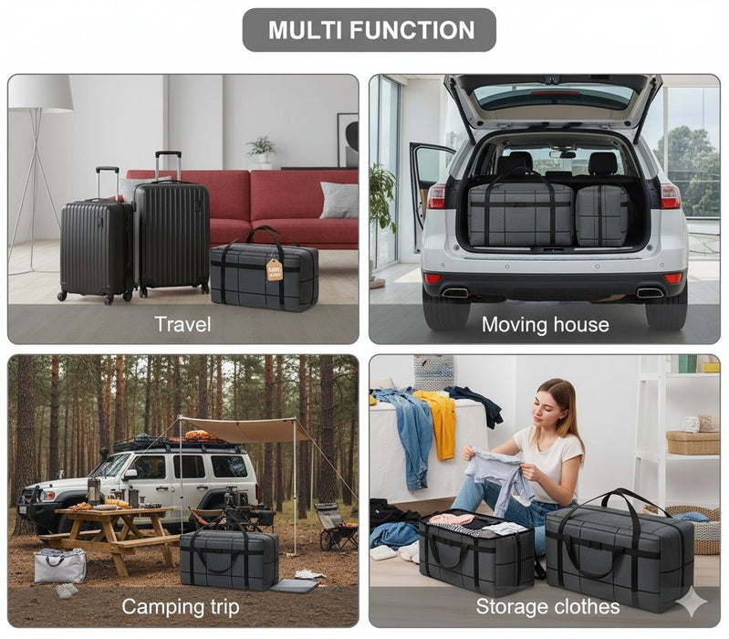 CARLA HOME 4-Pack 180L Extra Large Moving Storage Bags with Handles & Duty Zippered for Clothes, Travel, Space Saving & Camping
