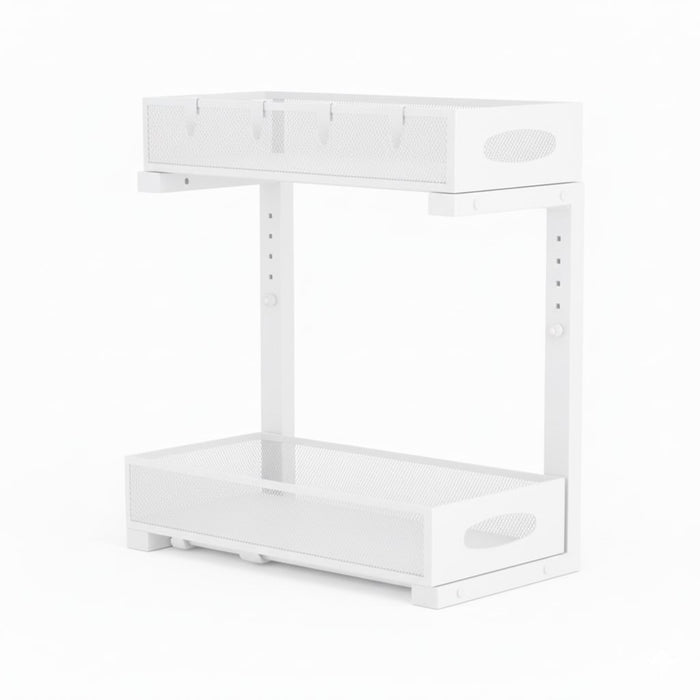 CARLA HOME 2 Tier Under Sink Organizer Pull Out Sliding Cabinet Storage Shelf with Height Adjustable for Kitchen, Bathroom or Laundry Room (White)