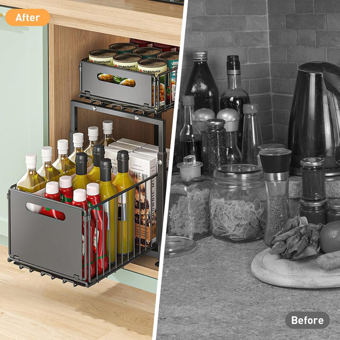 CARLA HOME 2- Pack Under Sink Organizer with Sliding Drawers & Height Adjustable for Kitchen Bathroom Cabinet Organization