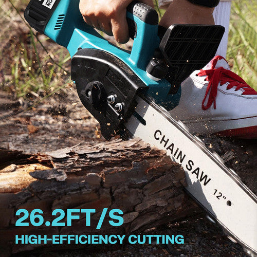 12"inch Cordless Electric Chainsaw + 2 Battery 2 Chain Brushless Wood Cutter Saw