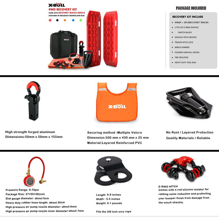 X-BULL Winch Recovery Kit Recovery tracks /Snatch Strap Off Road 4WD orange