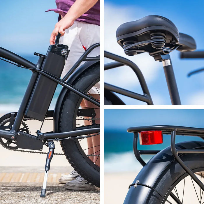 VALK Electric Fat Tyre Cruiser Bike, eBike with Throttle, Matte Black