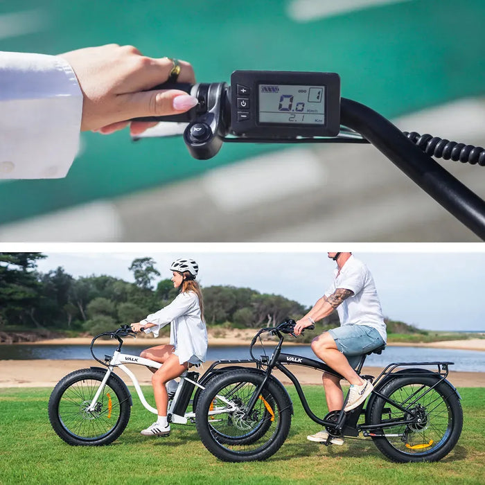 VALK Electric Fat Tyre Cruiser Bike, eBike with Throttle, Matte Black