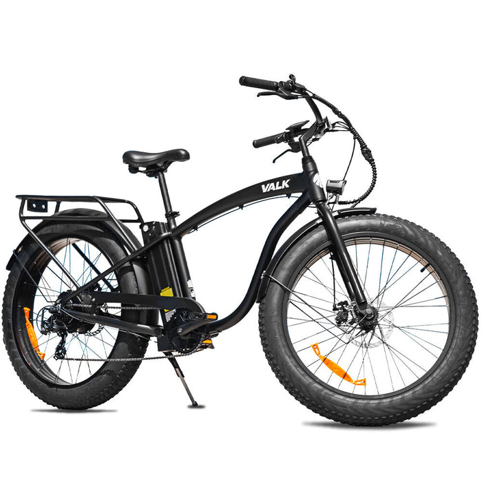 VALK Electric Fat Tyre Cruiser Bike, eBike with Throttle, Matte Black