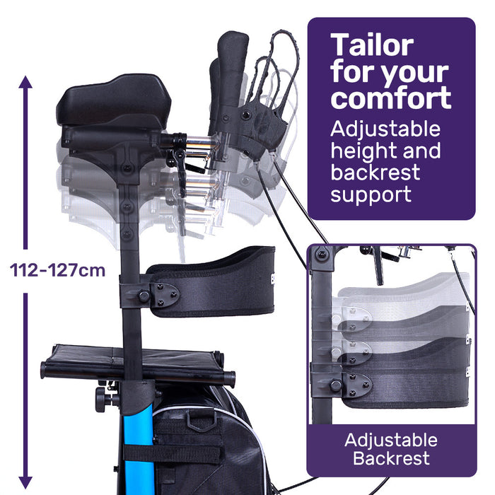 EQUIPMED Upright Rollator Walker with Forearm Support Rests, Mobilty Aid with Seat, Blue