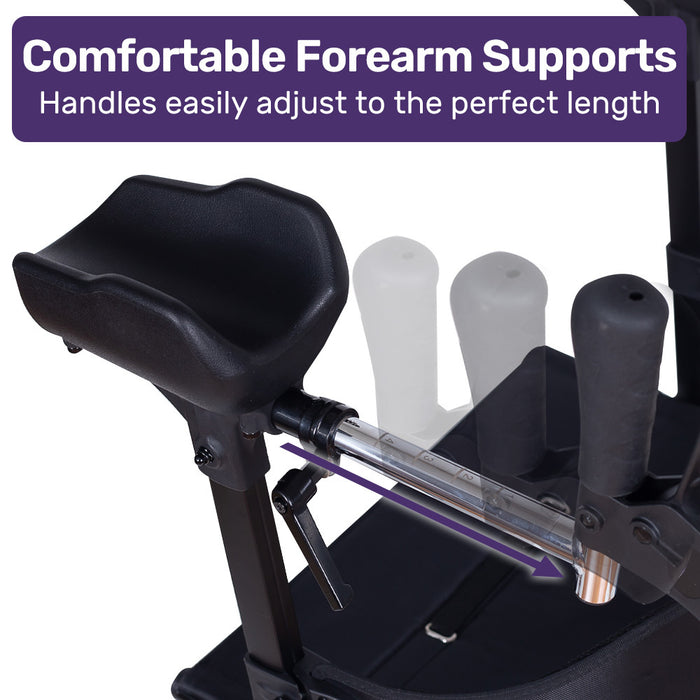 EQUIPMED Upright Rollator Walker with Forearm Rest Supports, Mobilty Aid with Seat, Grey