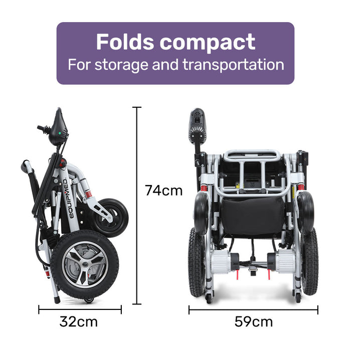 EQUIPMED Ultra-Light Power Wheelchair, Tight Turning Electric Motorised Wheel Chair, Folding, ARTG Certified, Aluminium Frame, Lithium Battery, Brown