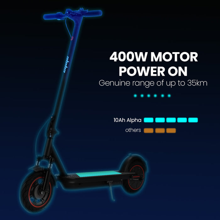 ALPHA Urban 10 Electric Scooter, 35km/h, Suspension, 35km Range, 10-Inch Wheels, Brushless Motor, Free APP, Motorised Commuter eScooter for Adults, Black