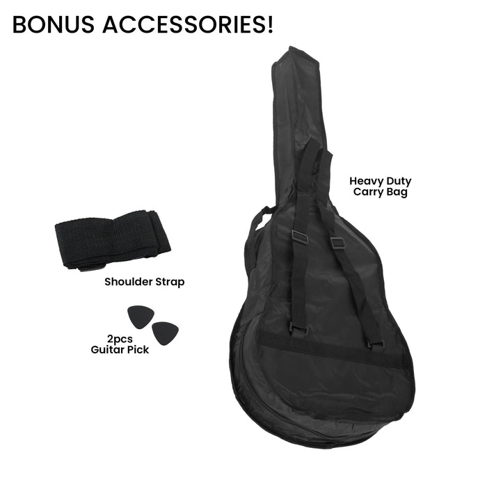 Karrera 38in Acoustic Guitar Steel Strings Carry Bag Shoulder Strap Sun Burst