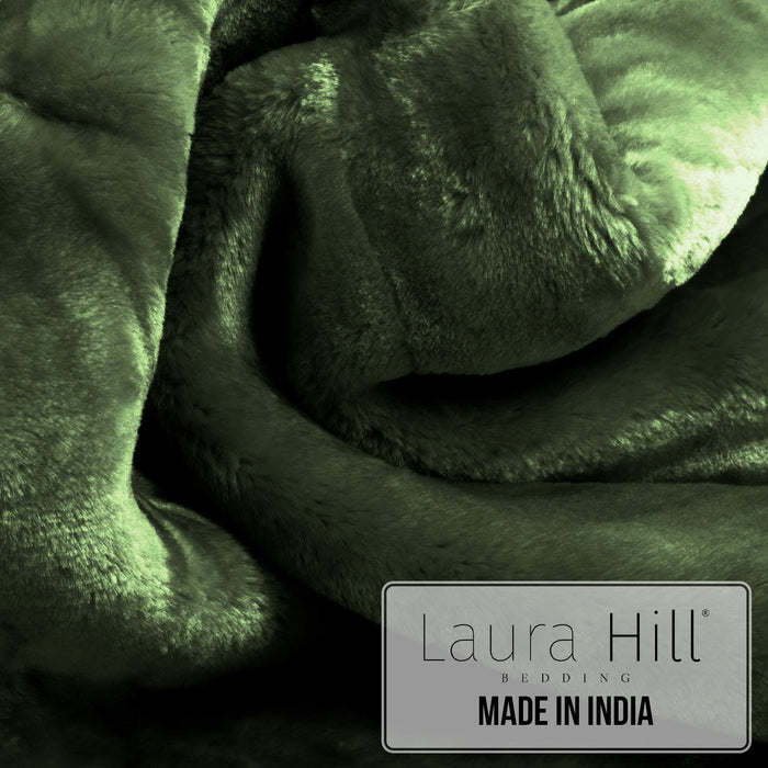 Laura Hill 600gsm Faux Mink Blanket Queen Size Double-sided Throw Rug Large Super Luxurious Soft - Green