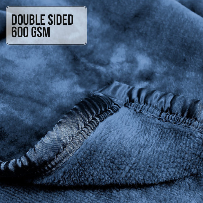 Laura Hill 600gsm Faux Mink Blanket Queen Size Double-sided Throw Rug Large Super Luxurious Soft - Blue