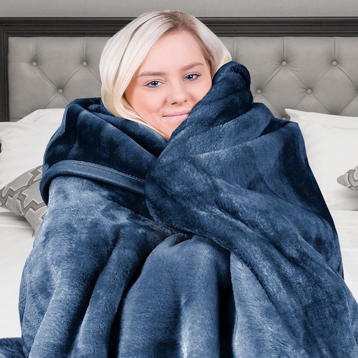 Laura Hill 600gsm Faux Mink Blanket Queen Size Double-sided Throw Rug Large Super Luxurious Soft - Blue