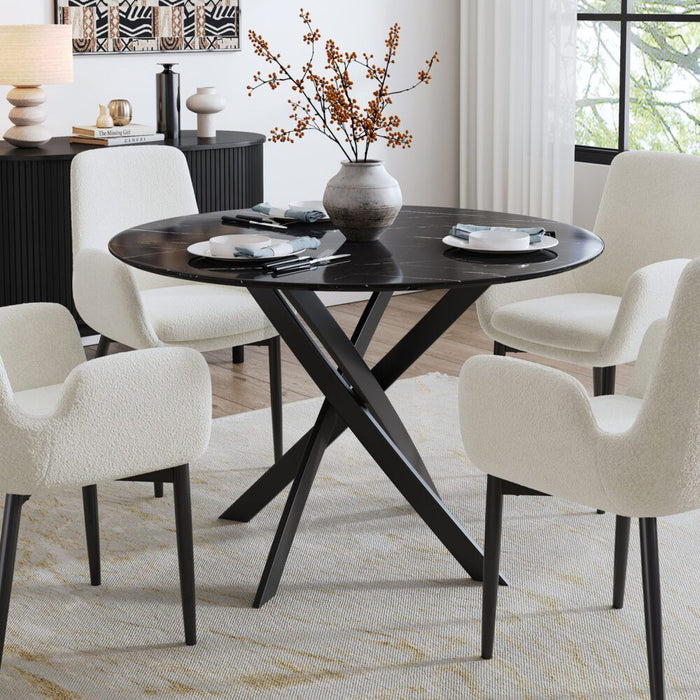 Round Marble-Effect Table – Black