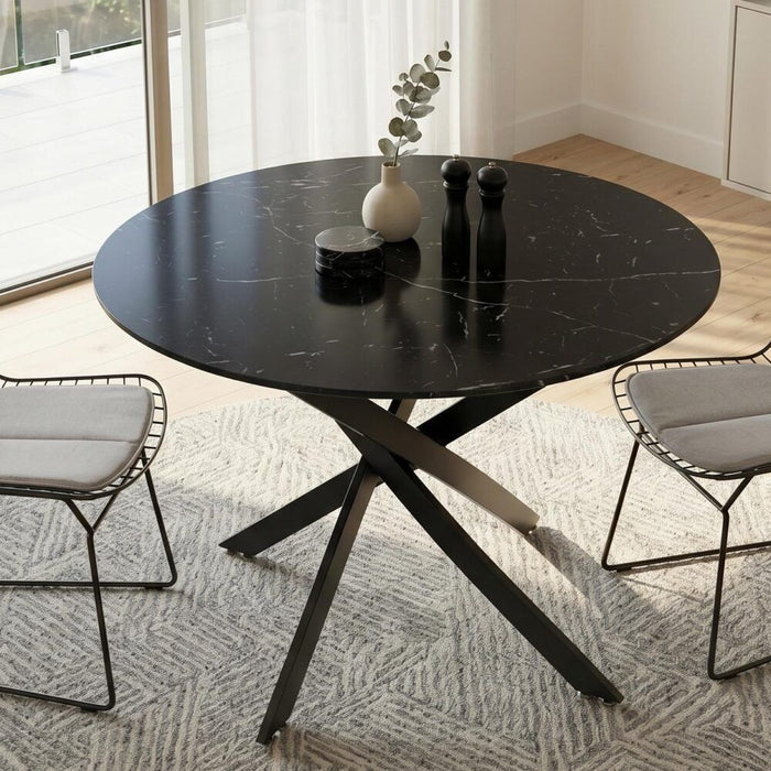 Round Marble-Effect Table – Black