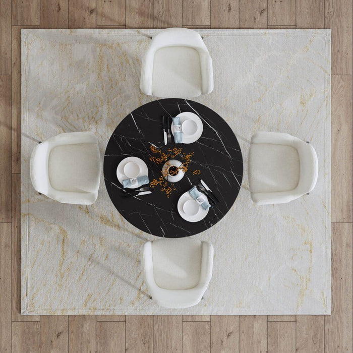 Round Marble-Effect Table – Black