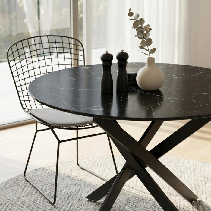 Round Marble-Effect Table – Black