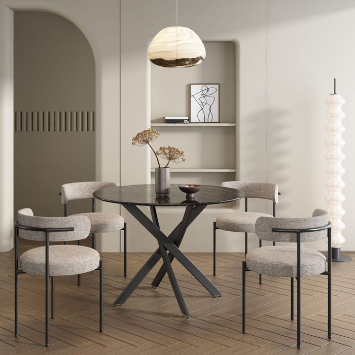 Round Marble-Effect Table – Black