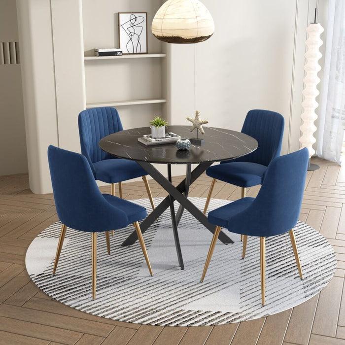 Round Marble-Effect Table – Black