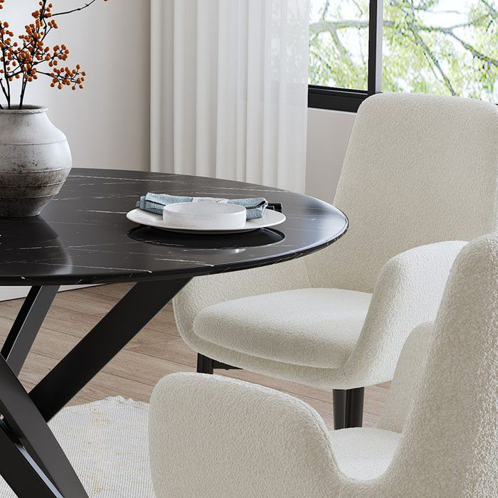 Round Marble-Effect Table – Black